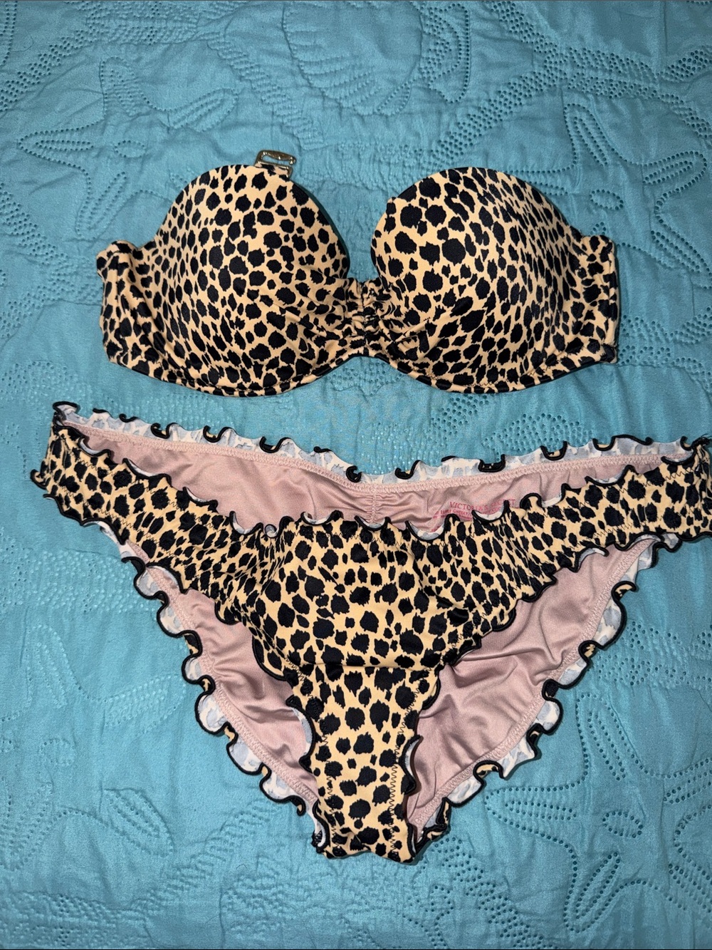 Victoria's Secret Leopard Print Strapless Bikini - Tan and Black
